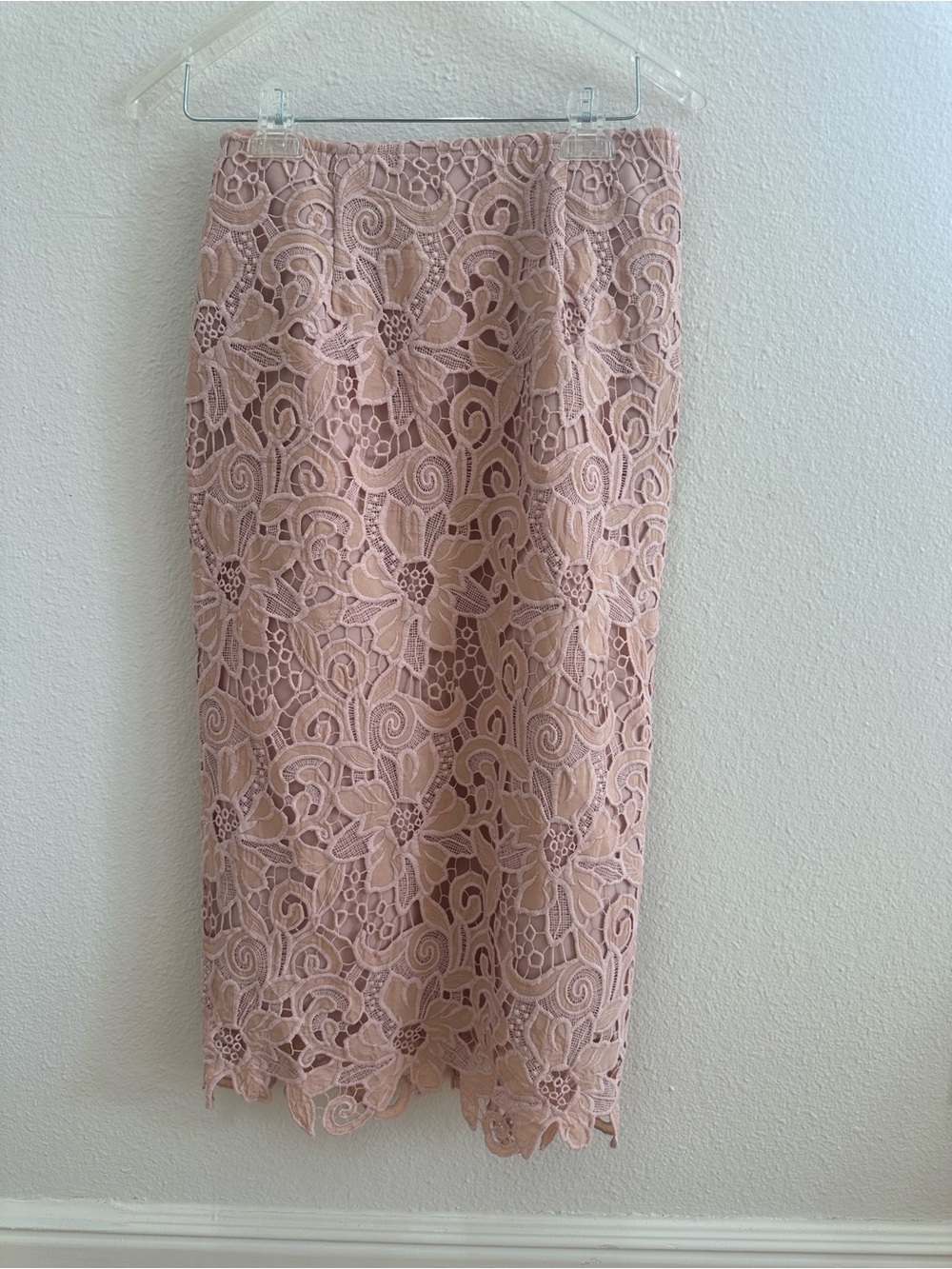 Elegant Blush Pink Lace Pencil Skirt
